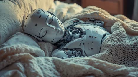 robot durmiendo en la cama
