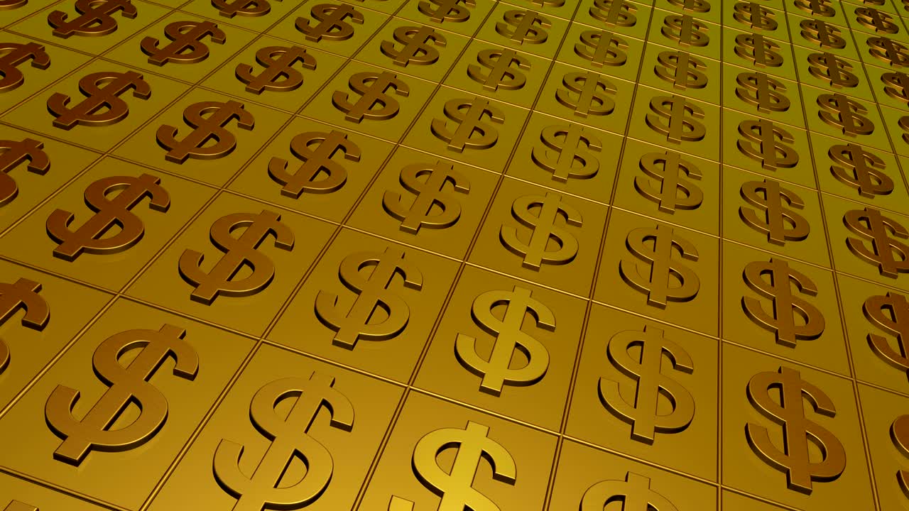 Dollar signs animation gold background. Seamless loop.