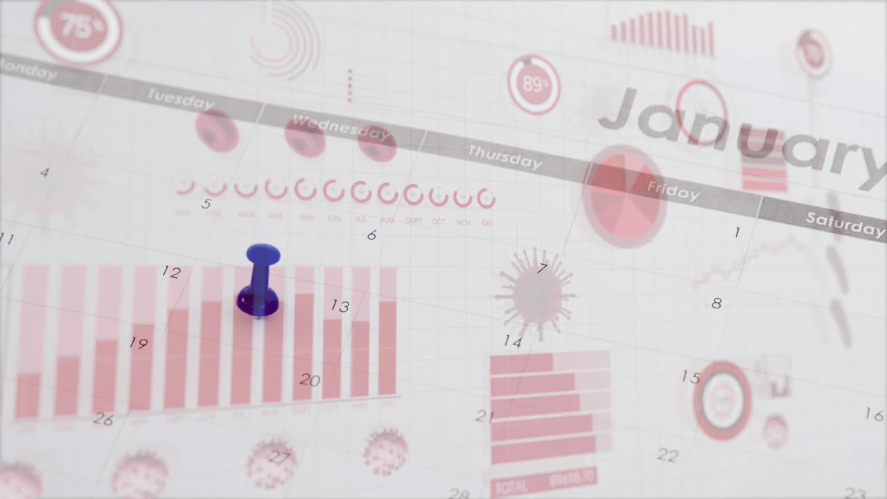 interfaz digital de coronavirus contra el marcado de pines de empuje en el calendario