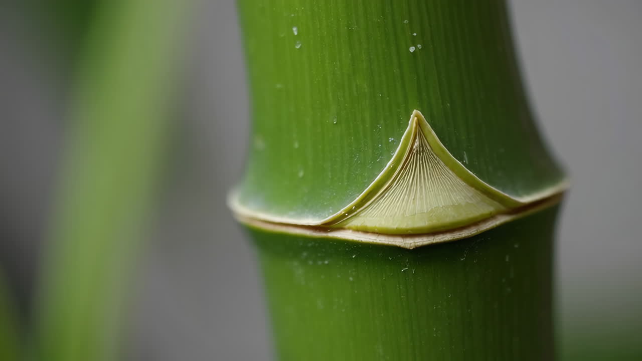 Close-up of a vibrant green bamboo stalk