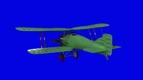 animated propeller biplane airplane. realistic physics animation. blue screen footage