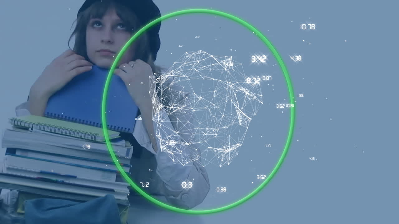 студенты обнимают книги с анимацией обработки данных через сетевые соединения