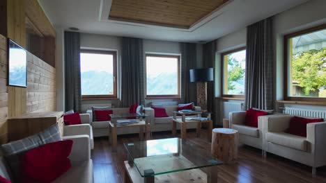 relaxation room at cabin with mountain views in the dolomites