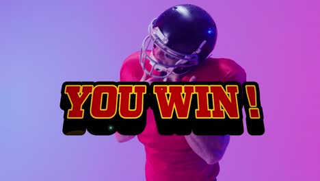 Animation-of-you-win-text-over-american-football-player-on-neon-background