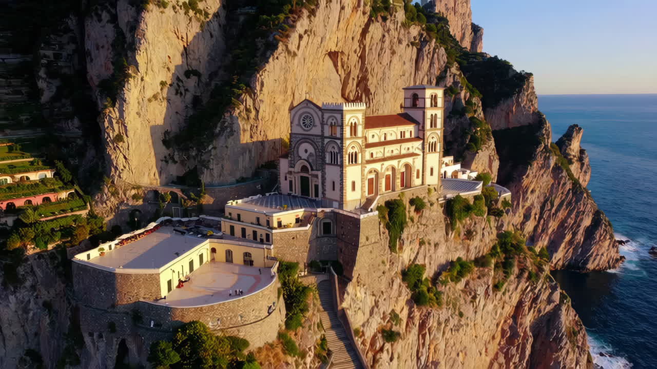 Stunning Aerial View of a Church on a Cliffside in Capri, Italy