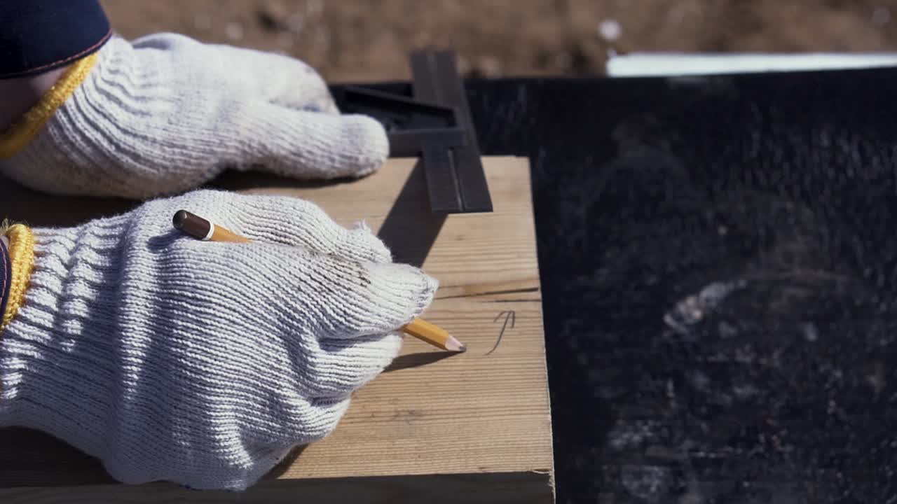 사각형 과 연필 으로 목재 를 표시 하는 목수