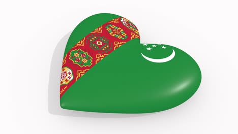 heart in colors and symbols of turkmenistan on white background, loop