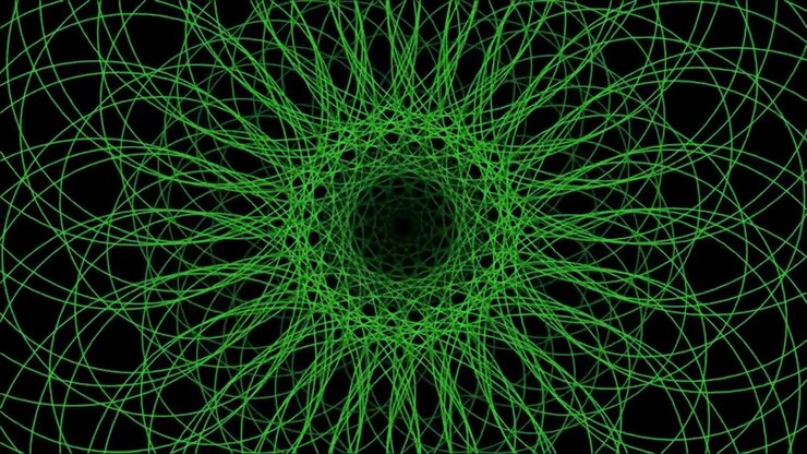 Animação de Padrão Circular Geométrico Verde Abstrato em Fundo Preto