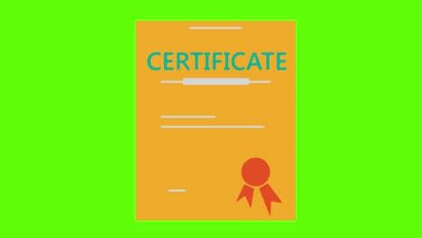 animación de un ejemplo de certificado sobre un fondo de pantalla verde