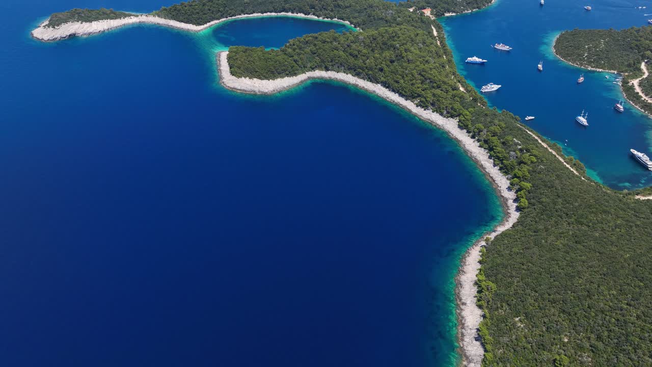 Goli Rat in Mljet facing island of Lastovo, Revealing drone shot