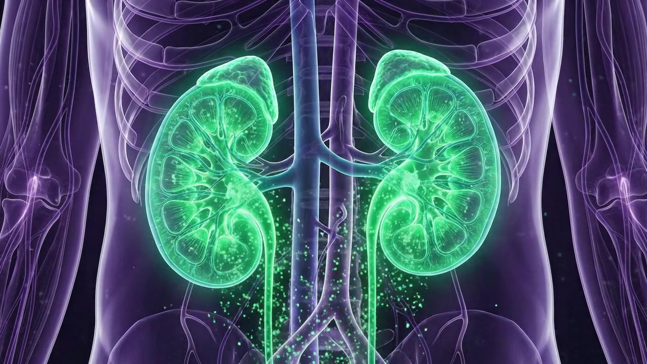 3D Medical Animation of Human Kidneys Filtering Blood