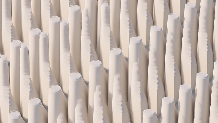 Abstract 3D Animation of Moving White Geometric Pillars