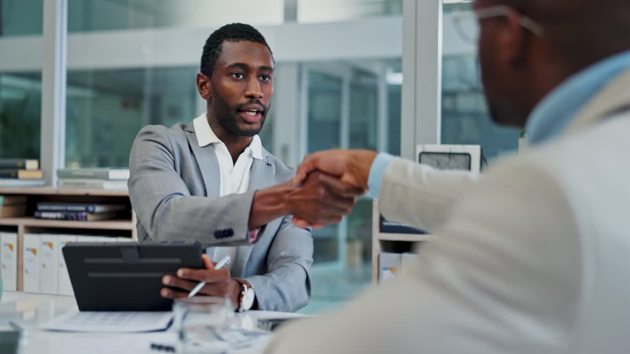 Hiring, HR and manager handshake with employee
