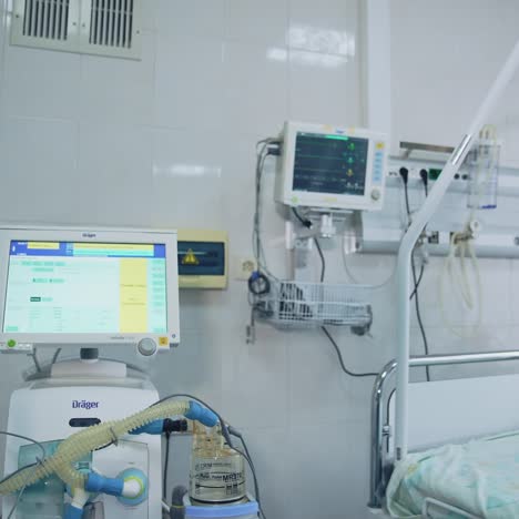 complex of medical equipment at work. artificial lung ventilation apparatus in the operating room