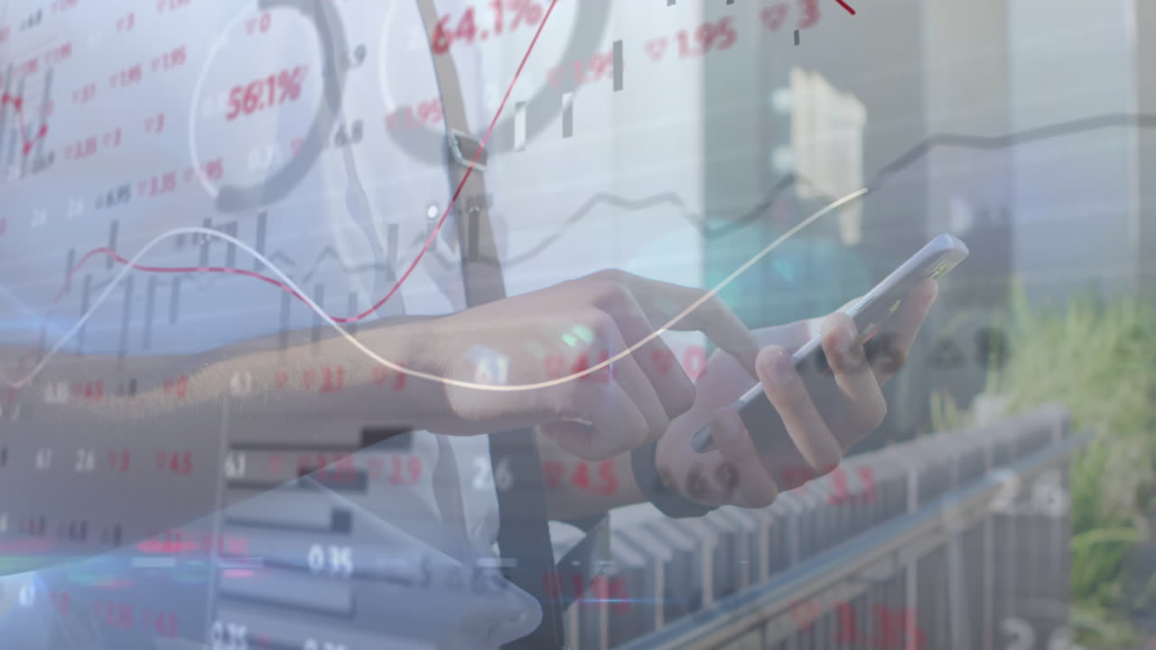 스마트폰을 사용하는 백인 남성에 대한 데이터 처리 애니메이션