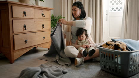 Family,-laundry-or-cleaning-with-a-mother