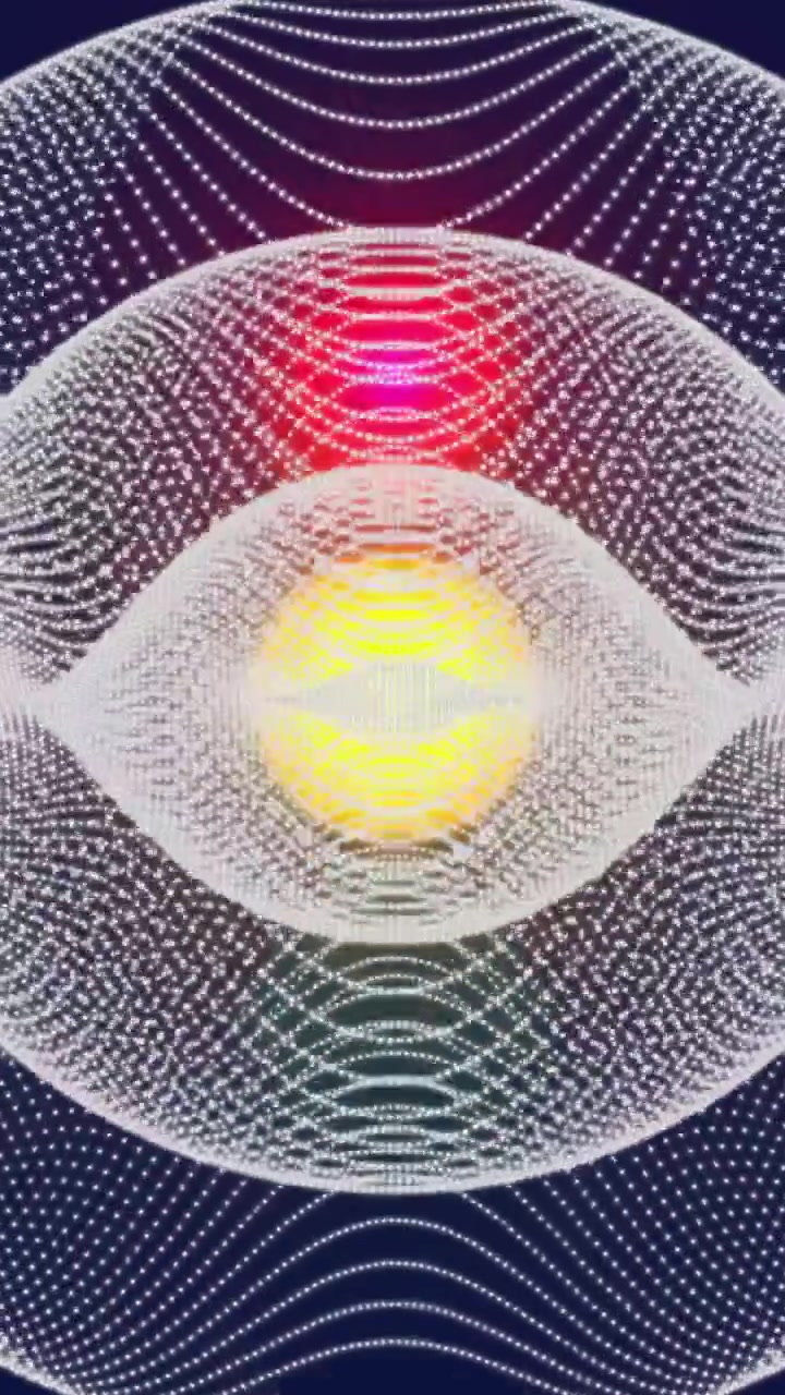 Abstract geometric patterns animation over glowing yellow sphere on dark background