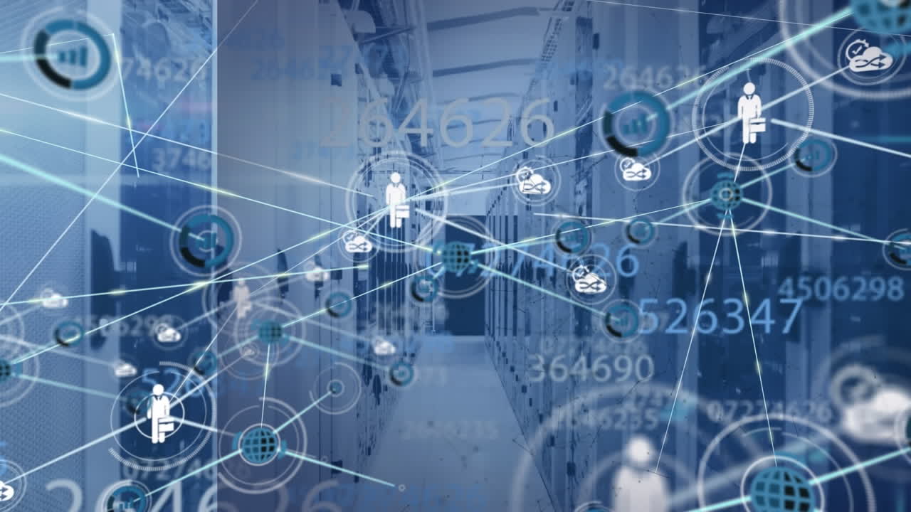 animación de la red de conexiones a través de la sala de servidores