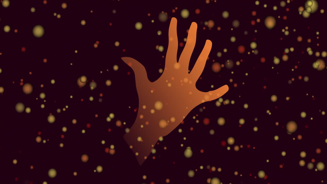 Animazione di punti arancioni e mano su sfondo nero