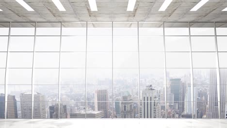 Cityscape-seen-through-modern-building-window