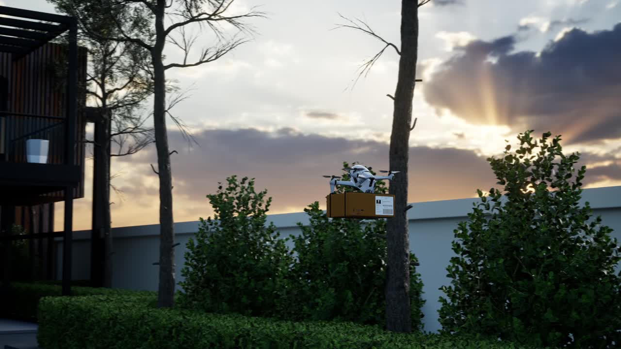 Delivery Drone, Autonomous Delivery Robot, Business Air Transportation Concept