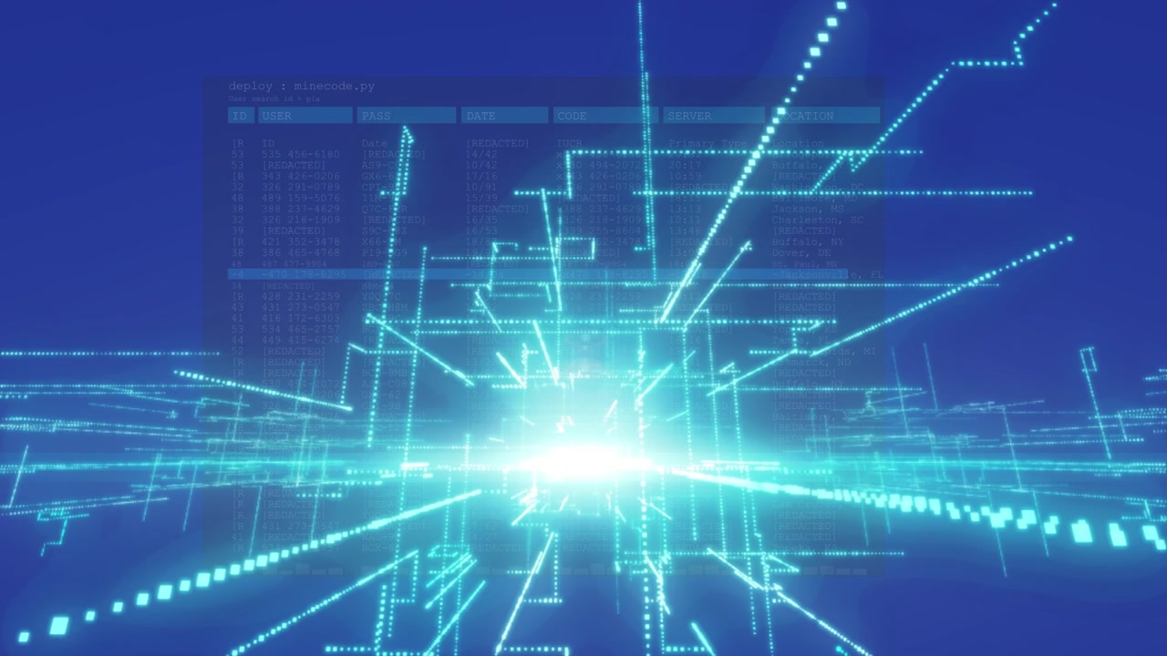 Animation of data processing over blue background