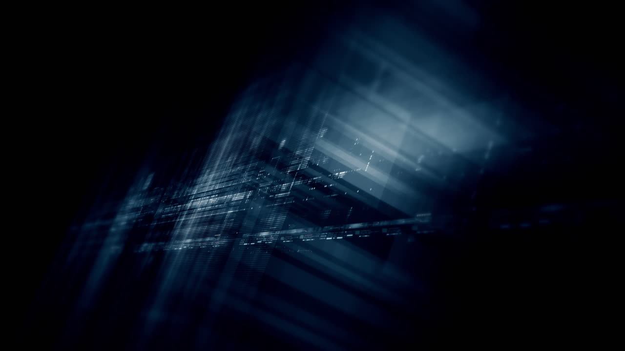 Futuristic data matrix simulation featuring metaverse-inspired elements, an information network, and hi-tech digital data telemetry with encrypted numbers. A dynamic background for computer display