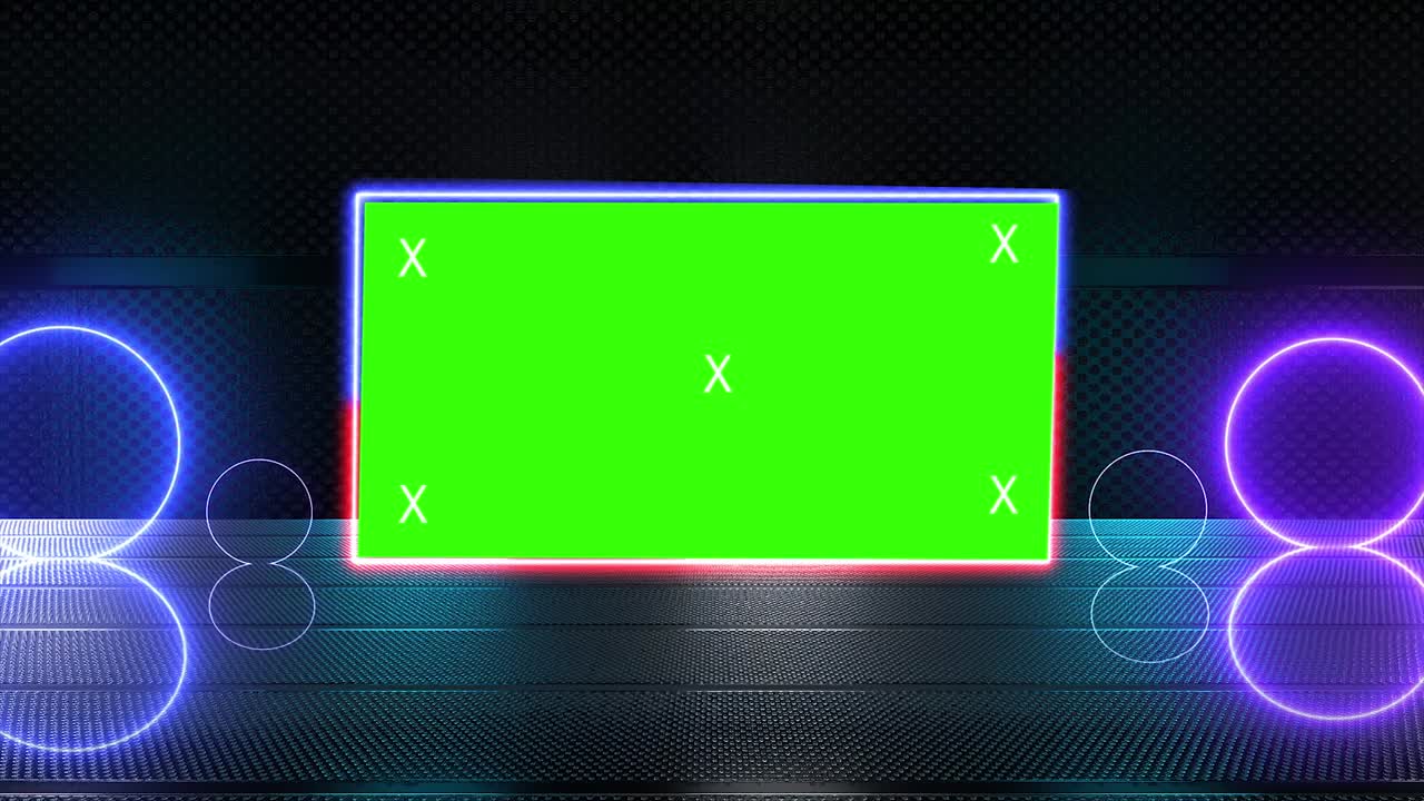 túnel creativo abstracto y pantalla verde modelo de cartelera del canal alfa. neón, bares y tecnología de led púrpura azul, ciencia ficción, renderizado cyberpunk futurista en 3d con marco en blanco.