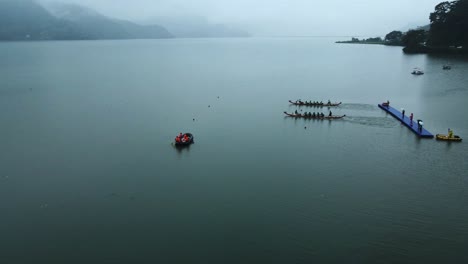 aerial view of phewa lake in pokhara, nepal