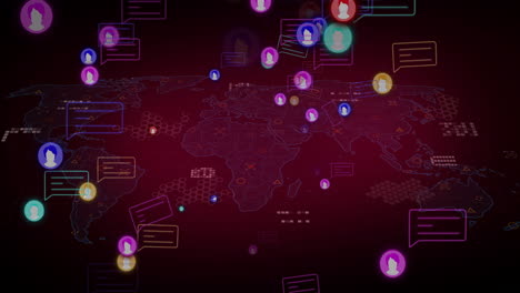 social media icons and messages animation over world map background