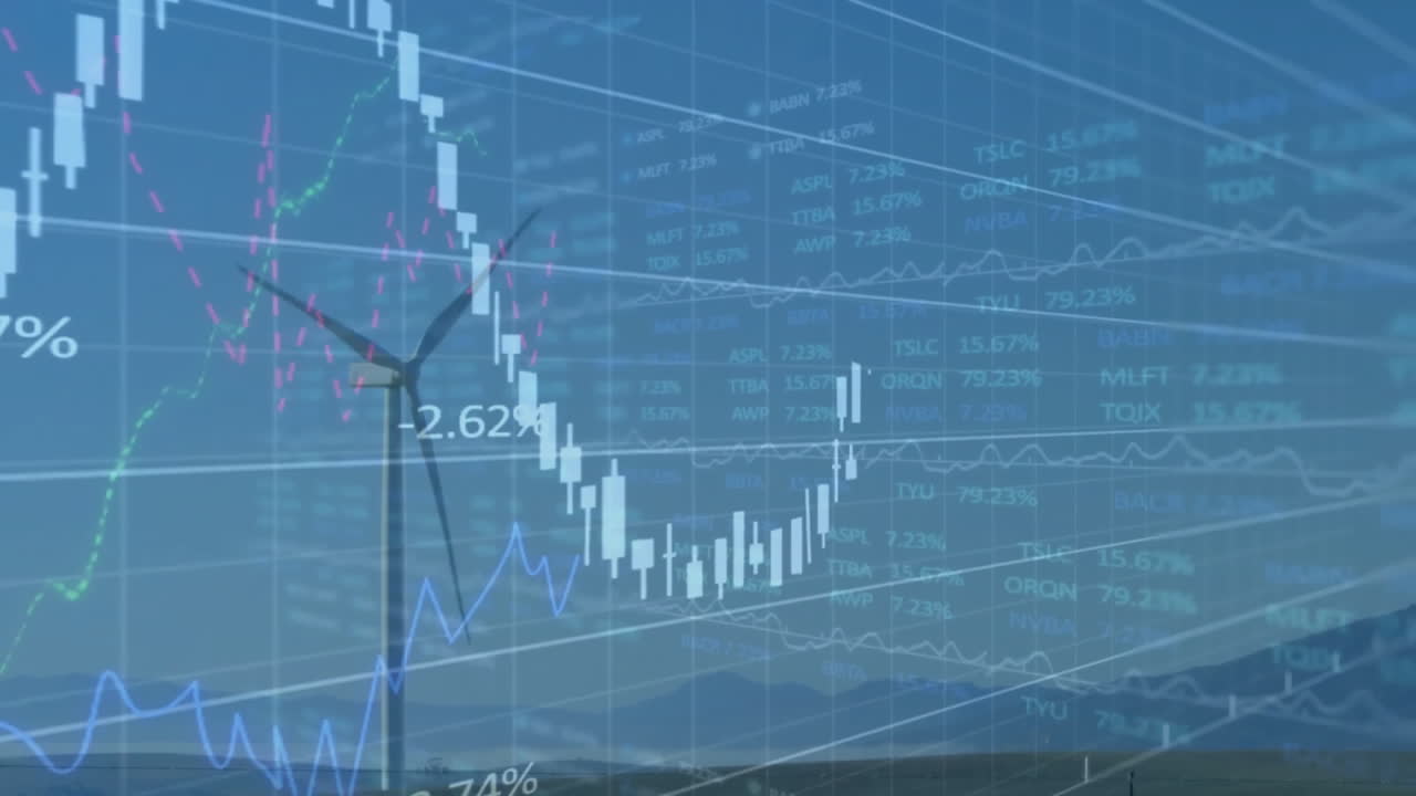 풍력 터빈을 통해 금융 데이터 처리의 애니메이션