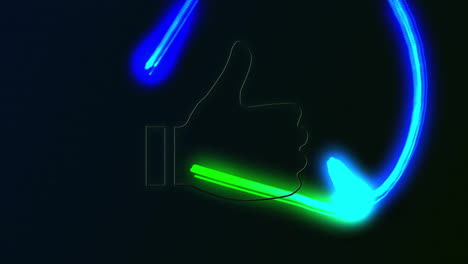 animación de las redes sociales pulgares hacia arriba icono sobre luces brillantes sobre fondo oscuro