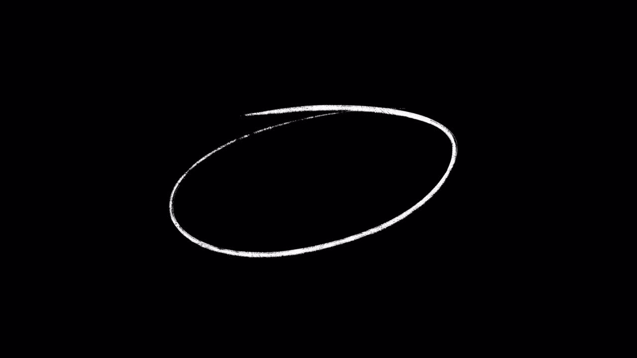 White Chalk Line Drawing an Oval Shape on Black Background