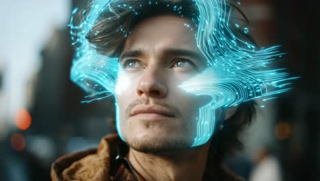 futuristic man with digital interface