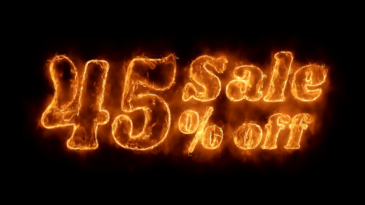 Sale 45% Percent Off Word Hot Animated Burning Realistic Fire Flame Loop.