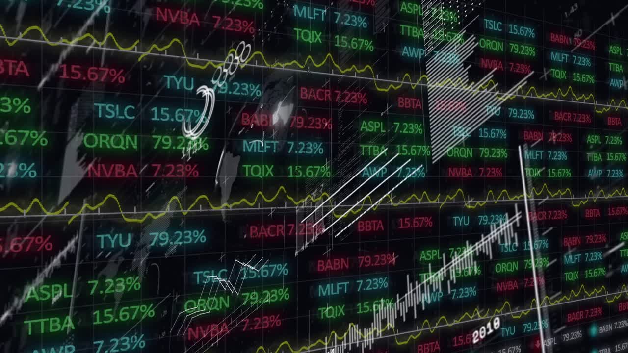 어두운 배경에서 금융 데이터 처리의 애니메이션