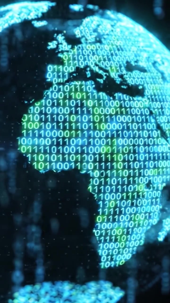Visually Engaging Representation of a Digital World Featuring Binary Code and Data Streams Surrounding the Earth in a Stunning 3D Visualization