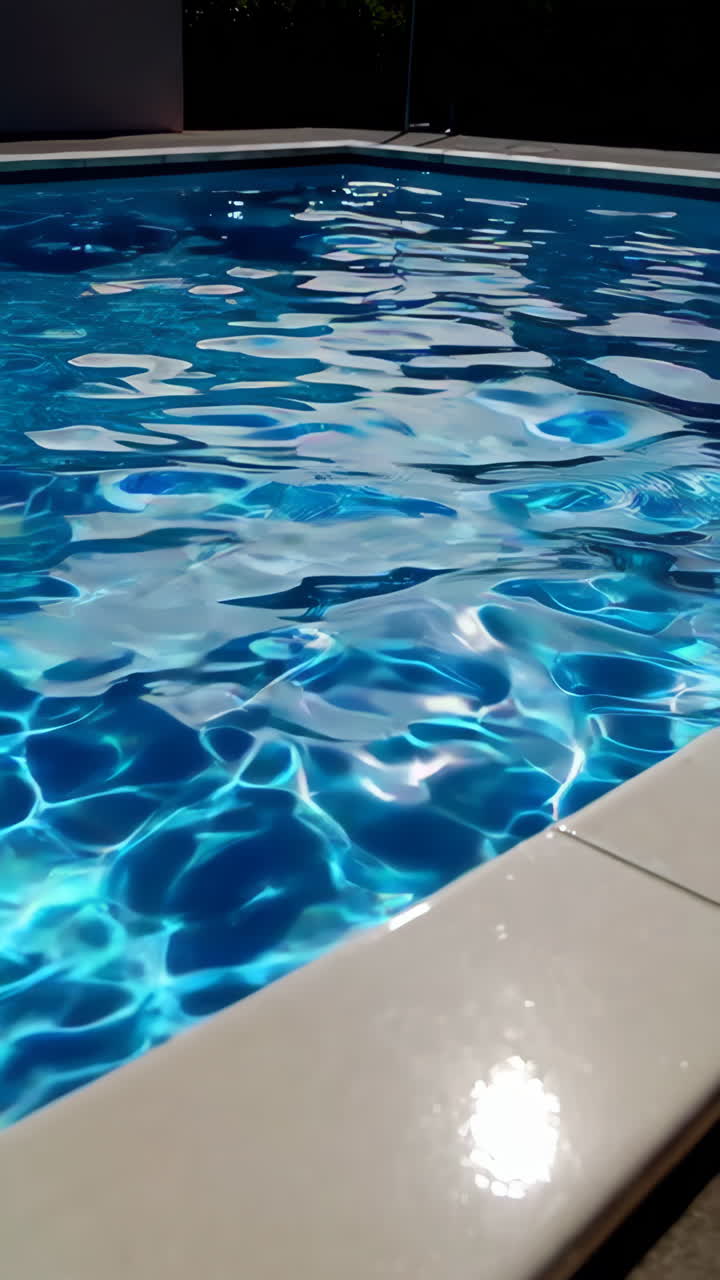 Nærbillede af blåt swimmingpoolvand med lysrefleksioner