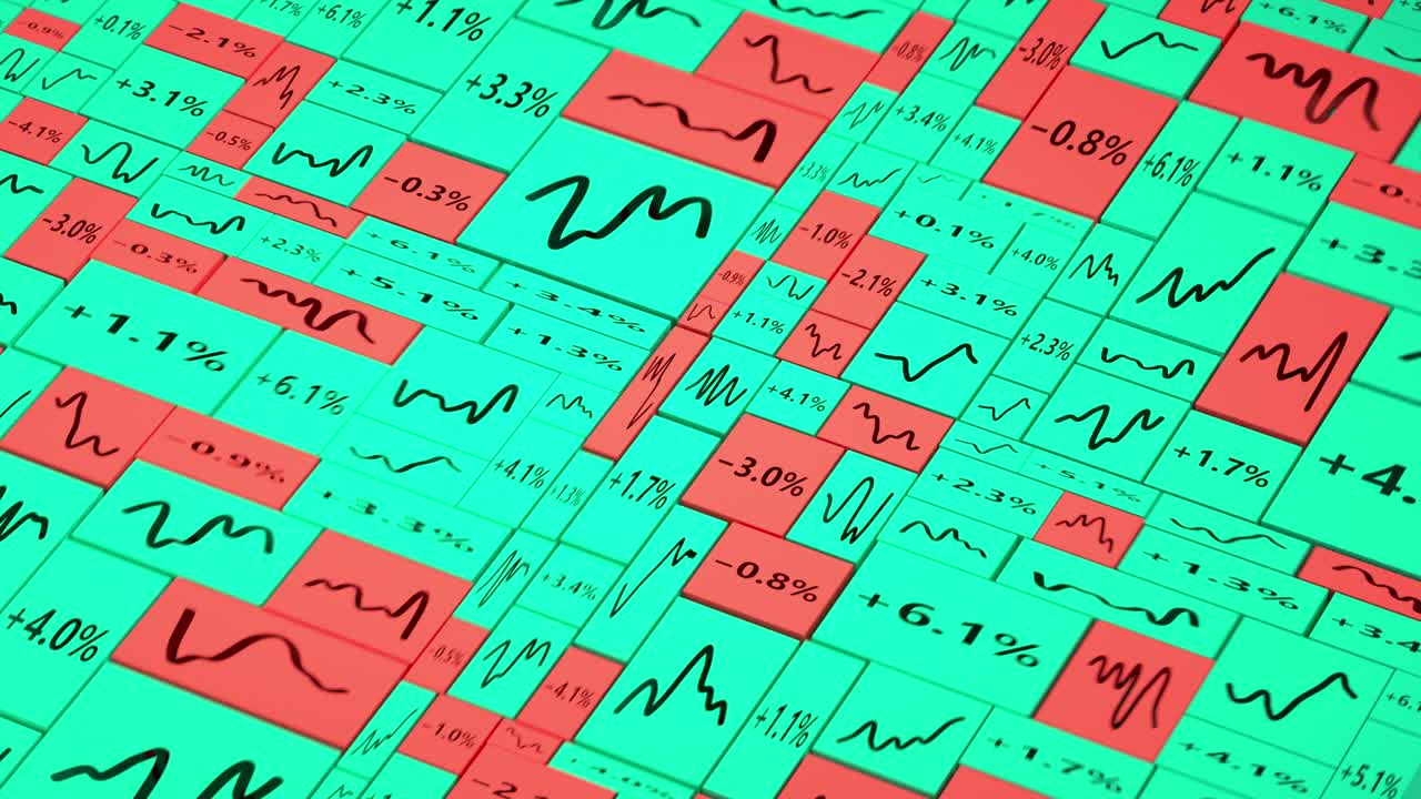 Stock market square chart visualization seamless loop 3D render animation