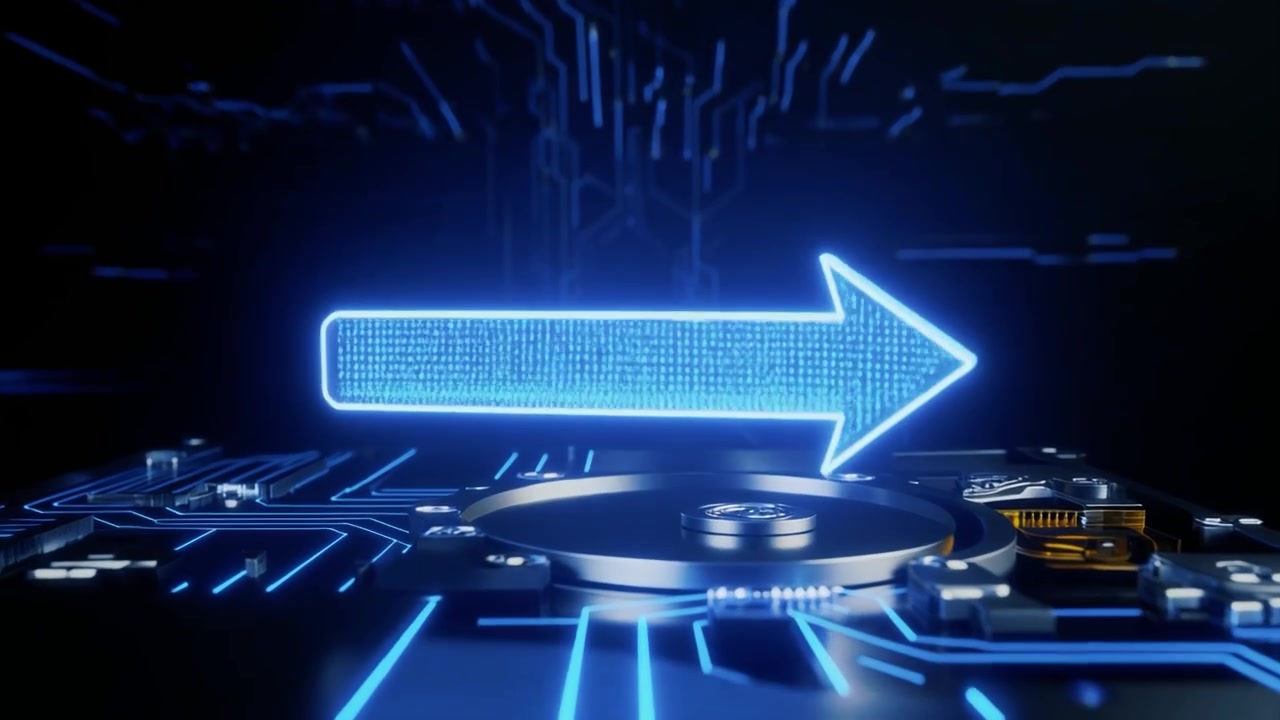 Digital Arrow Emerging from Computer Circuit Board