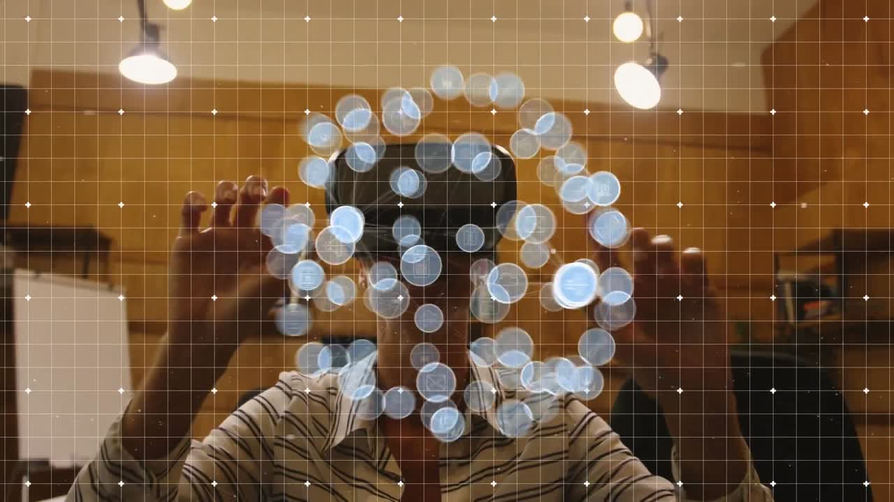 animación de la red de conexiones con iconos mujer de negocios con auriculares vr