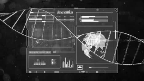 DNA strand and binary coding animating, scientific data processing in school setting
