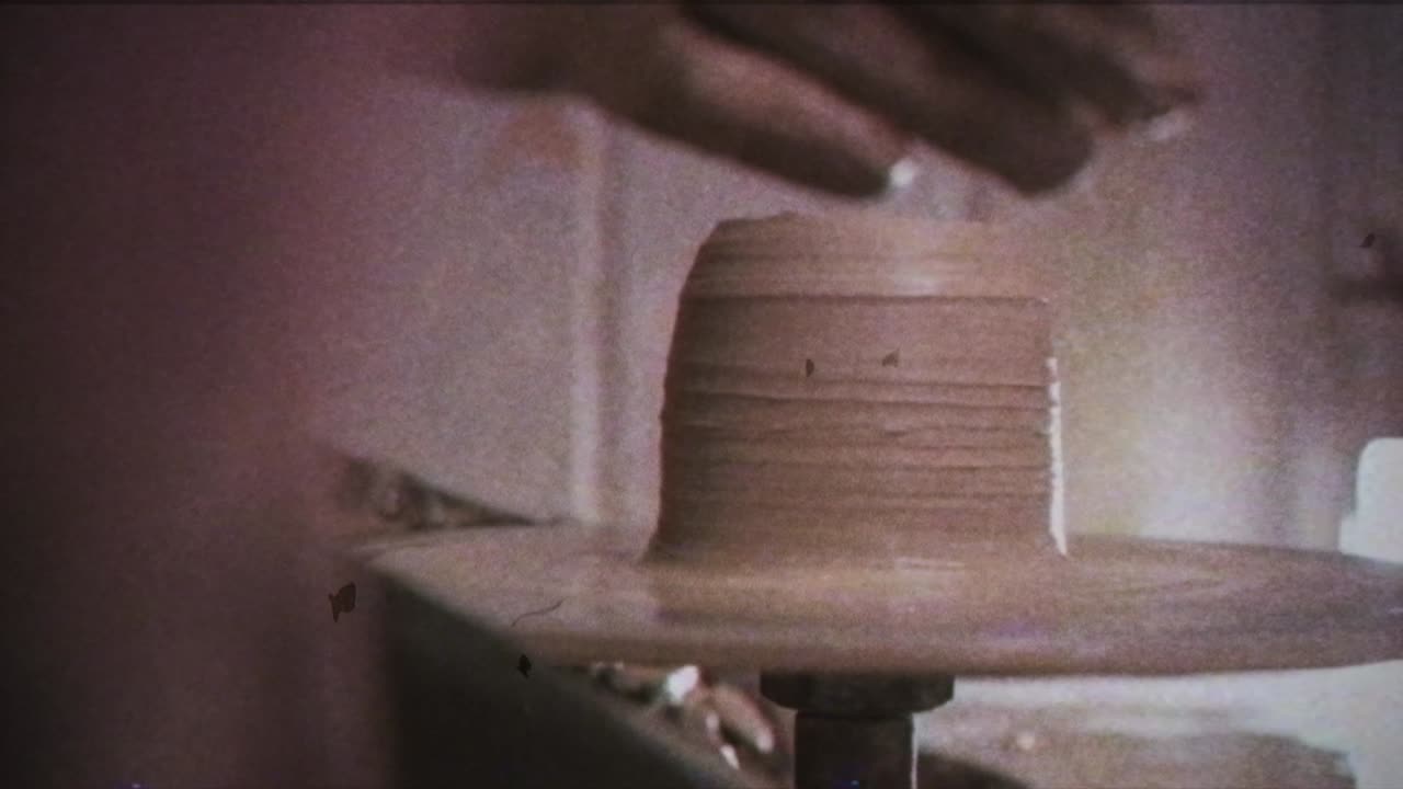 도자기가 여인에게 점토 접시를 만드는 법을 가르친다. 남자는 여자의 손을 잡는다. 빈티지 효과.