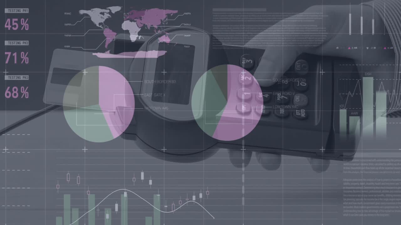 animazione di grafici su terminale di pagamento con carta