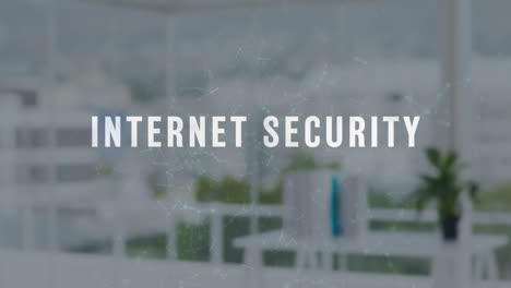 Animación-De-Red-De-Conexiones-Con-Texto-De-Seguridad-De-Internet-Sobre-Oficina-Vacía