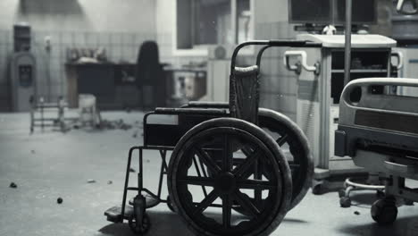 abandoned hospital room with wheelchair