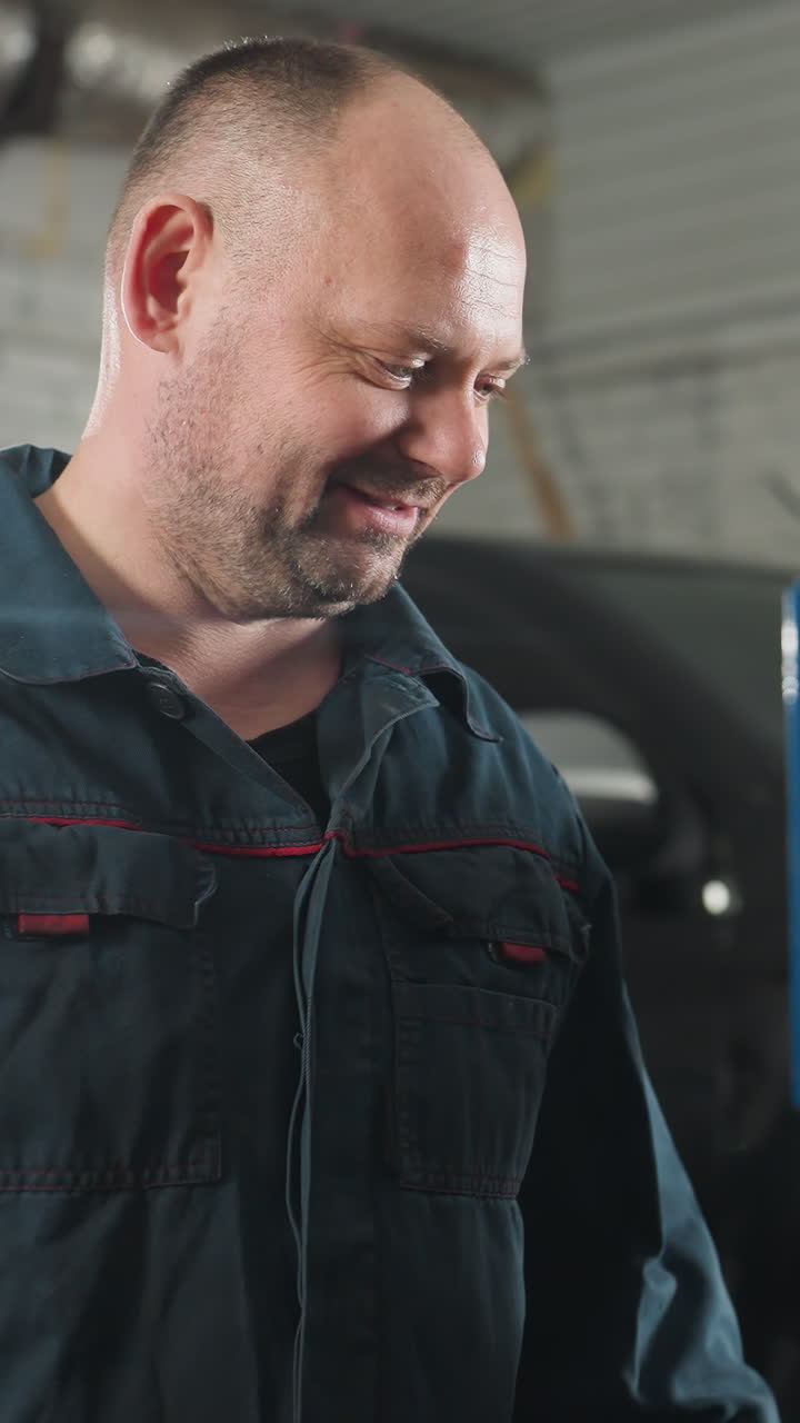 ingeniero en taller mecánico trabajando en el motor de automóvil, apretando la tuerca con guantes rojos mientras el colega observa y guía, características de fondo del automóvil, herramientas mecánicas y equipos de taller