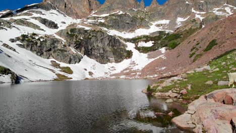 Aerial-shot-flying-past-mountain-goats-in-Colorado-mountains