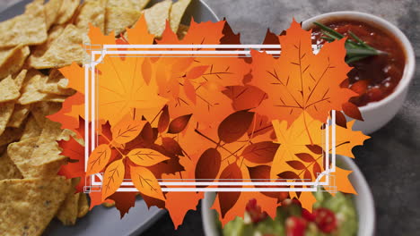 animation of frame with fall leaves over nachos with dips