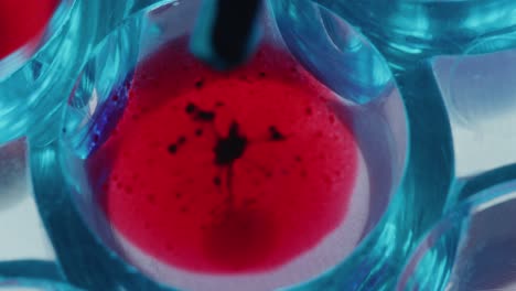 macro of dripping blood into test tube with liquid during lab research